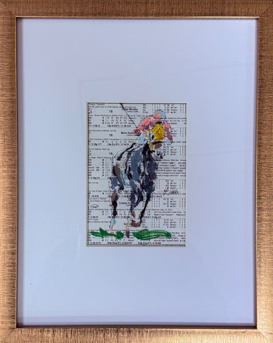 Jockey on Horse (pink with yellow blinkers)